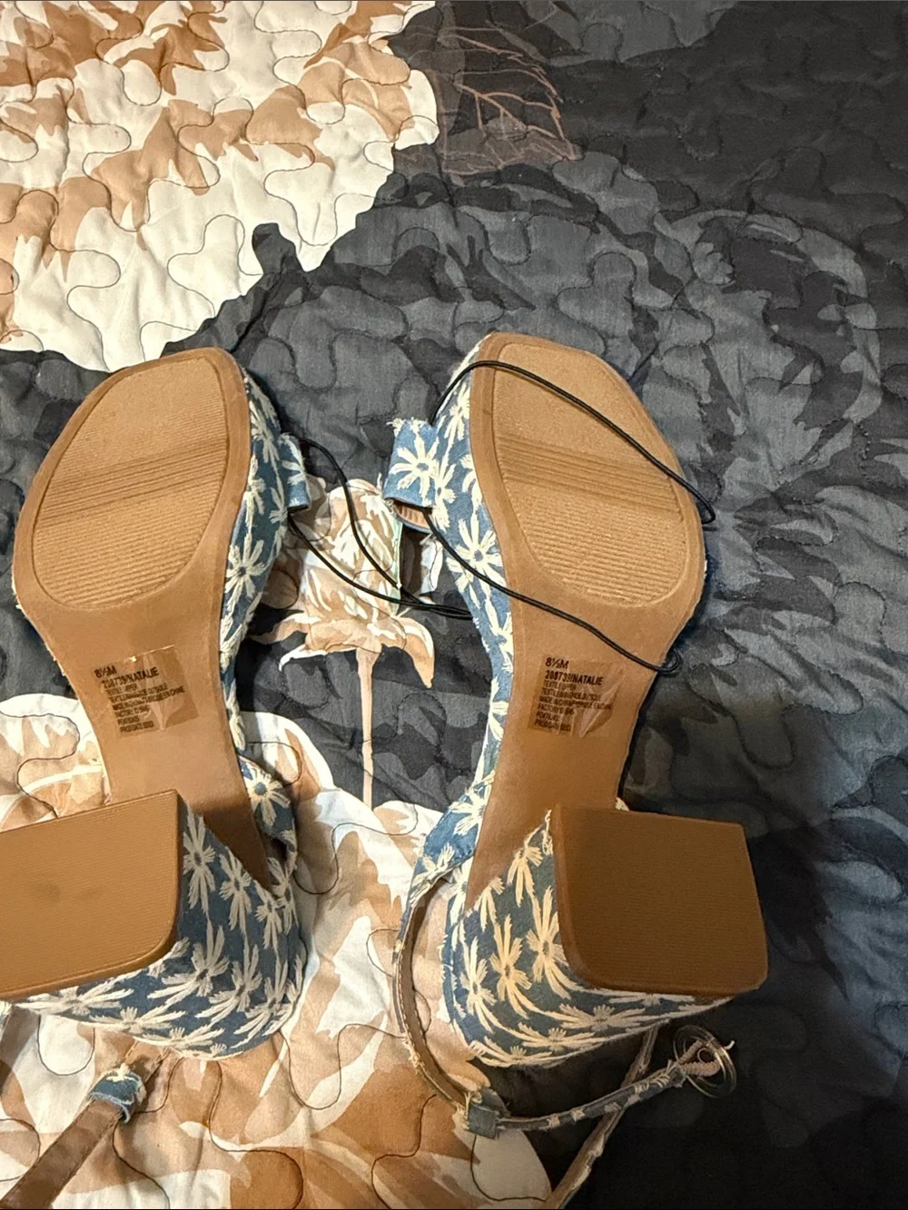 Maurices Blue Daisy Embroidered Block Heel Sandals